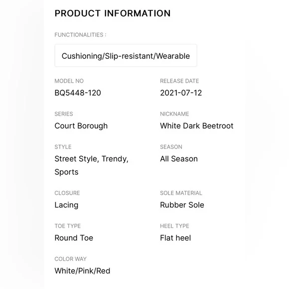 Nike Court Borough Low 2 NWOB "White Dark Beetroot " Sneakers size US 5.5Y - Picture 7 of 17